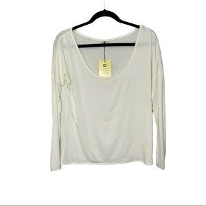 Recliner Bamboo Long Sleeve Lounge Pajama Top Cream Soft Scoop Neck